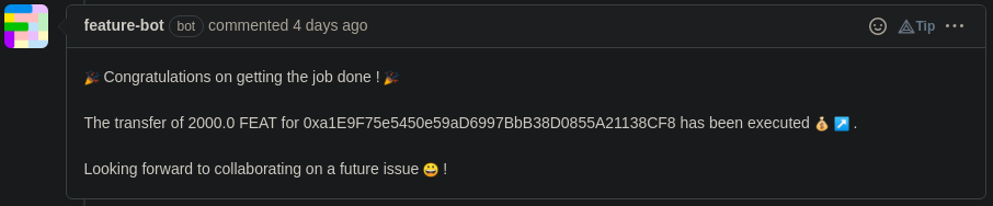 Reward transferred to your wallet